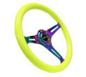 Classic Wood Grain Wheel350mm 3 Neochrome spokesNeon Yellow Paint NRG