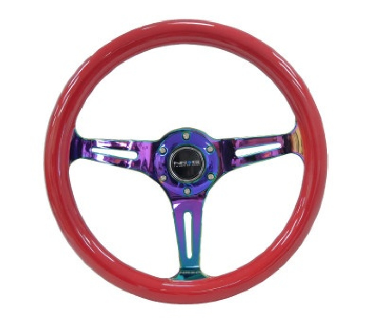 Wood Grain350mm3 Neo-Chrome spokes – Red grip NRG in the group Interior / Steering Wheels & Hubs / Sports steering wheels & Wooden steering wheels / Wood Steering Wheels at DDESIGN Scandinavia AB (NRG-ST-015MC-RD)