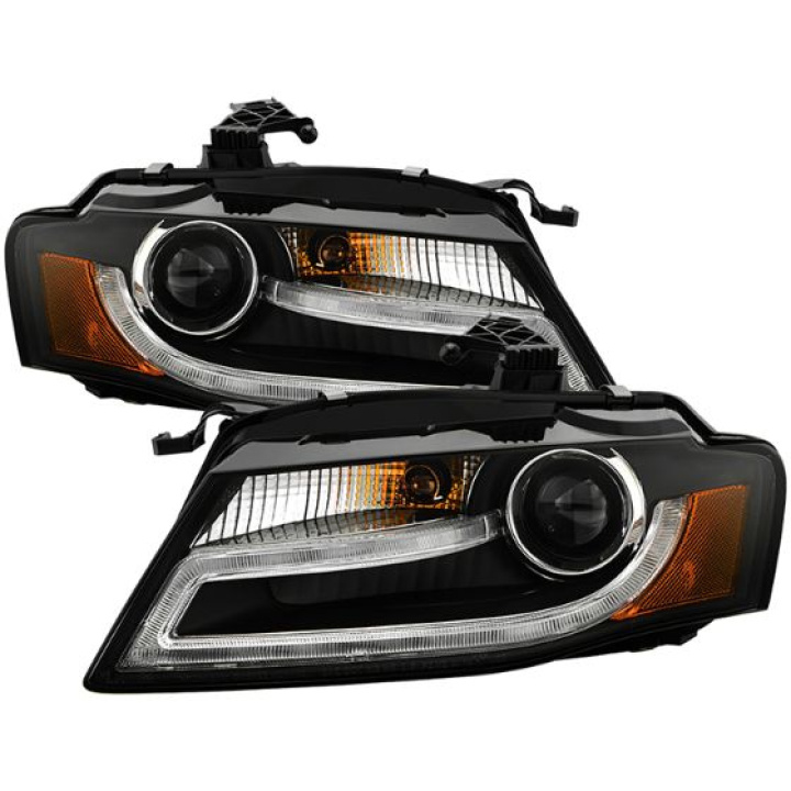 Audi A4 09-12 Projector Headlights - Xenon/HID Model Only DRL LED - Black Spyder Auto in the group Select car model / Audi / A4 - S4 - RS4 (B8) 2007-2014 / Styling / Lights at DDESIGN Scandinavia AB (PRO-YD-AA408-HID-DRL-BK)