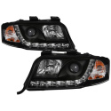 Audi A6 02-04 Projector Headlights - Halogen Model Only (not compatible with Xenon/HID Model ) - DRL - Black Spyder Auto