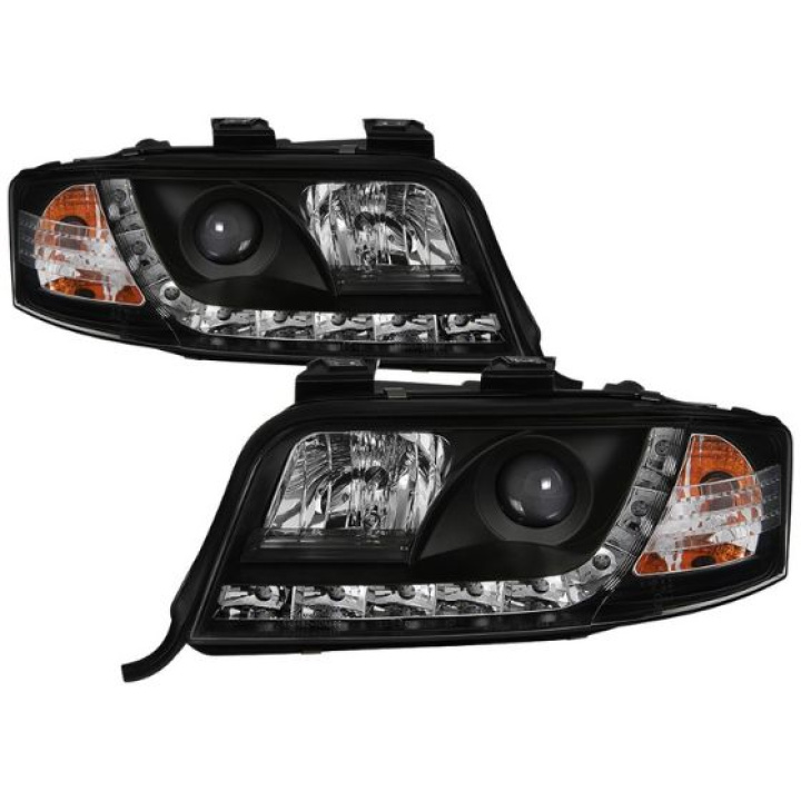Audi A6 02-04 Projector Headlights - Halogen Model Only (not compatible with Xenon/HID Model ) - DRL - Black Spyder Auto in the group Select car model / Audi / A6 - S6 - RS6 (C5) 1997-2004 / Styling / Lights at DDESIGN Scandinavia AB (PRO-YD-ADA601-DRL-BK)