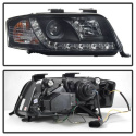 Audi A6 02-04 Projector Headlights - Halogen Model Only (not compatible with Xenon/HID Model ) - DRL - Black Spyder Auto