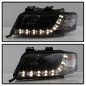 Audi A6 02-04 Projector Headlights - Halogen Model Only (not compatible with Xenon/HID Model ) - DRL - Black Spyder Auto