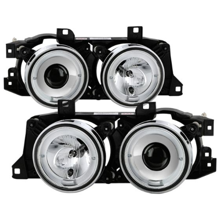 BMW E34 5-Series 89-94 / BMW E32 7-Series 88-92 Projector Headlights - WILL NOT FIT 750 - LED Halo - Chrome Spyder Auto in the group Select car model / BMW / 5-series (E34) 87-96 / Styling / Lights at DDESIGN Scandinavia AB (PRO-YD-BMWE34-HL-C)