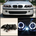 BMW E46 3-Series 99-01 4DR Projector Headlights 1PC - LED Halo - Amber Reflector - Black Spyder Auto