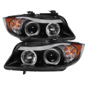 BMW E90 3-Series 06-08 4DR Projector Headlights - LED Halo - Amber Reflector - Replaceable Eyebrow Bulb - Black Spyder Auto