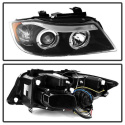 BMW E90 3-Series 06-08 4DR Projector Headlights - LED Halo - Amber Reflector - Replaceable Eyebrow Bulb - Black Spyder Auto