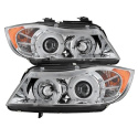 BMW E90 3-Series 06-08 4DR Projector Headlights - LED Halo - Amber Reflector - Replaceable Eyebrow Bulb - Chrome Spyder Auto