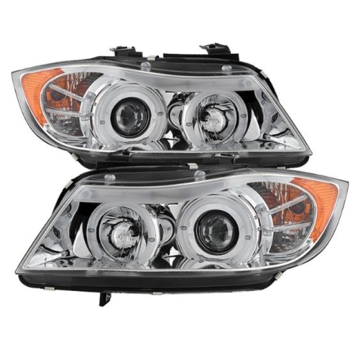 BMW E90 3-Series 06-08 4DR Projector Headlights - LED Halo - Amber Reflector - Replaceable Eyebrow Bulb - Chrome Spyder Auto in the group Select car model / BMW / 3-series (E90-E91) 2005-2012 / Styling / Lights at DDESIGN Scandinavia AB (PRO-YD-BMWE9005-AM-C)