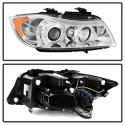 BMW E90 3-Series 06-08 4DR Projector Headlights - LED Halo - Amber Reflector - Replaceable Eyebrow Bulb - Chrome Spyder Auto