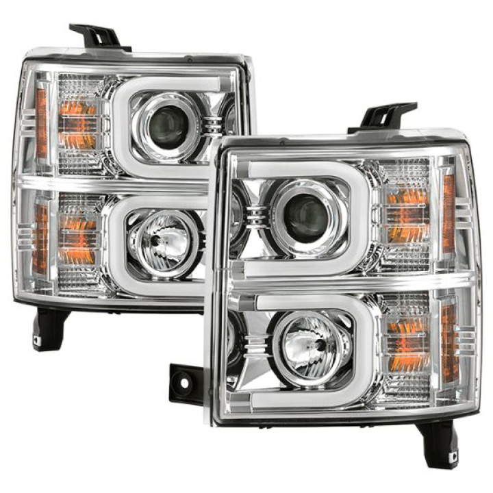 Chevy Silverado 1500 14-16 Projector Headlights - Light Bar DRL - Chrome Spyder Auto in the group Select car model / Chevrolet / Other models & Engines at DDESIGN Scandinavia AB (PRO-YD-CS14-LBDRL-C)