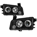 Dodge Charger 06-10 Projector Headlights - Halogen Model Only LED Halo - LED ( Replaceable LEDs ) - Black - Spyder Auto