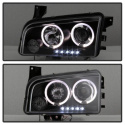 Dodge Charger 06-10 Projector Headlights - Halogen Model Only LED Halo - LED ( Replaceable LEDs ) - Black - Spyder Auto