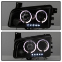 Dodge Charger 06-10 Projector Headlights - Halogen Model Only LED Halo - LED ( Replaceable LEDs ) - Black Smoke - Spyder Auto