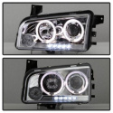 Dodge Charger 06-10 Projector Headlights - Halogen Model Only LED Halo - LED ( Replaceable LEDs ) - Chrome - Spyder Auto