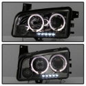 Dodge Charger 06-10 Projector Headlights - Halogen Model Only LED Halo - LED ( Replaceable LEDs ) - Smoke - Spyder Auto