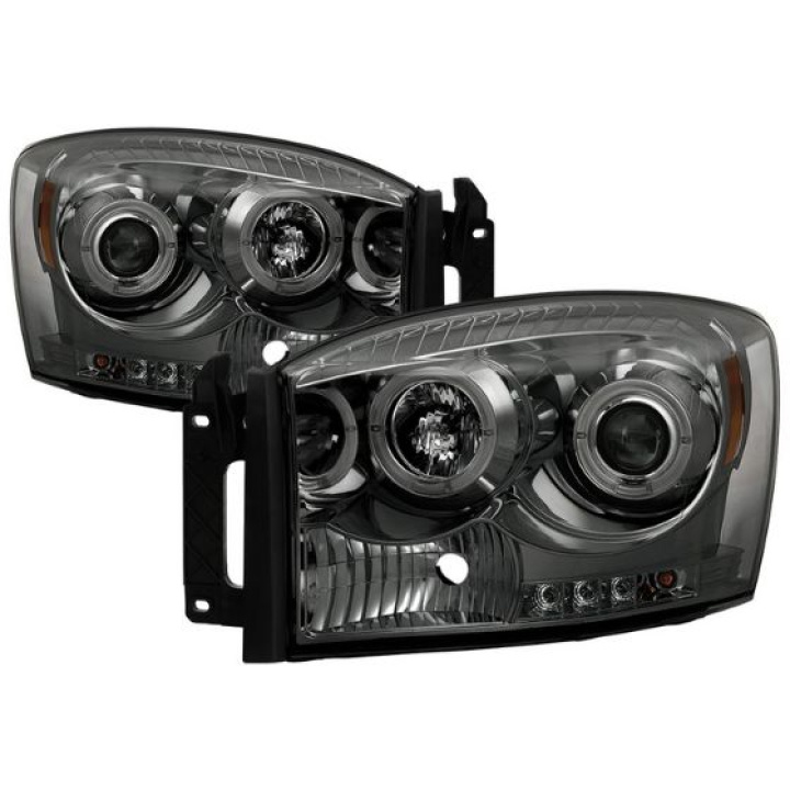 Dodge Ram 1500 06-08 / Ram 2500/3500 06-09 Projector Headlights - LED Halo - LED ( Replaceable LEDs ) - Smoke Spyder Auto in the group Select car model / Dodge / Ram 01-08 / Styling at DDESIGN Scandinavia AB (PRO-YD-DR06-HL-SM)