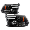 Dodge Ram 09-12 Projector Headlights - Light Bar DRL - Black Spyder Auto