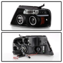 Ford F150 04-08 Projector Headlights - Version 2 - CCFL Halo - LED ( Replaceable LEDs ) - Black - High H1 (Included) - Low 9006 (Included) Spyder Auto