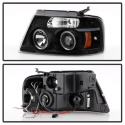 Ford F150 04-08 Projector Headlights - Version 2 - LED Halo - LED ( Replaceable LEDs ) - Black - High H1 (Included) - Low 9006 (Included) Spyder Auto
