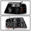 Ford F150 04-08 Projector Headlights - Version 2 - LED Halo - LED ( Replaceable LEDs ) - Black Smoke - High H1 - Low 9006 Spyder Auto