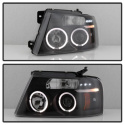 Ford F150 04-08 Projector Headlights - Version 2 - LED Halo - LED ( Replaceable LEDs ) - Black Smoke - High H1 - Low 9006 Spyder Auto