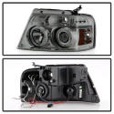 Ford F150 04-08 Projector Headlights - Version 2 - LED Halo - LED ( Replaceable LEDs ) - Smoke - High H1 - Low 9006 Spyder Auto