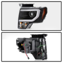 Ford F150 09-14 Projector Headlights Light Bar DRL - Black - High/Low H7 (Included) Spyder Auto
