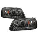 Ford F150 97-03 / Expedition 97-02 1PC Projector Headlights - ( Will Not Fit Manufacture Date Before 6/1997 ) - LED Halo Smoke Spyder Auto