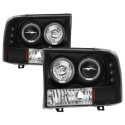 Ford F250 Super Duty 99-04 / Ford Excursion 00-04 1PC Projector Headlights - Version 2 - LED Halo - LED ( Replaceable LEDs ) - Black Spyder Auto