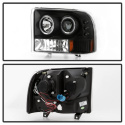 Ford F250 Super Duty 99-04 / Ford Excursion 00-04 1PC Projector Headlights - Version 2 - LED Halo - LED ( Replaceable LEDs ) - Black Spyder Auto