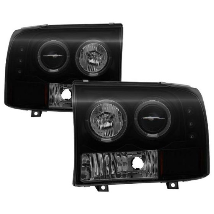 Ford F250 Super Duty 99-04 / Ford Excursion 00-04 1PC Projector Headlights - Version 2 - LED Halo - LED ( Replaceable LEDs ) - Black Smoke Spyder Auto in the group Select car model / Ford / F-250 - F-350 00-07 / Styling at DDESIGN Scandinavia AB (PRO-YD-FF25099-1P-G2-BSM)