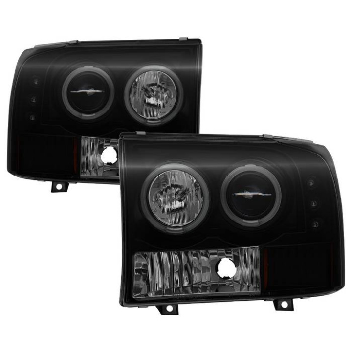 Ford F250 Super Duty 99-04 / Ford Excursion 00-04 1PC Projector Headlights - Version 2 - CCFL Halo - LED ( Replaceable LEDs ) - Smoke Spyder Auto in the group Select car model / Ford / F-250 - F-350 00-07 / Styling at DDESIGN Scandinavia AB (PRO-YD-FF25099-1P-G2-CCFL)