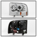 Ford F250 Super Duty 99-04 / Ford Excursion 00-04 1PC Projector Headlights - Version 2 - LED Halo - LED ( Replaceable LEDs ) - Chrome Spyder Auto