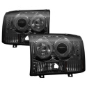 Ford F250 Super Duty 99-04 / Ford Excursion 00-04 1PC Projector Headlights - Version 2 - LED Halo - LED ( Replaceable LEDs ) - Smoke Spyder Auto
