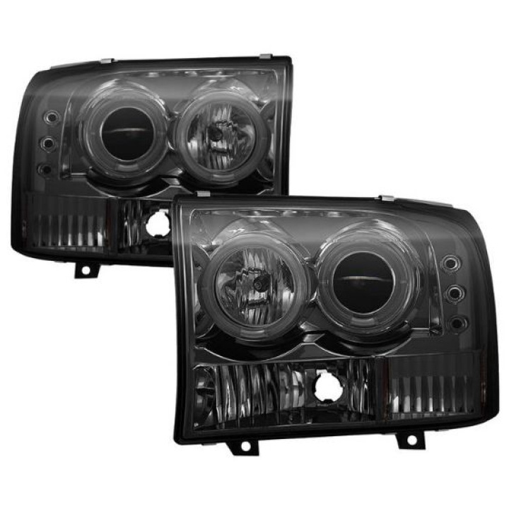 Ford F250 Super Duty 99-04 / Ford Excursion 00-04 1PC Projector Headlights - Version 2 - LED Halo - LED ( Replaceable LEDs ) - Smoke Spyder Auto in the group Select car model / Ford / F-250 - F-350 00-07 / Styling at DDESIGN Scandinavia AB (PRO-YD-FF25099-1P-G2-SM)