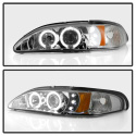 Ford Mustang 94-98 1PC Projector Headlights - LED Halo Smoke - High 9005 (Included) - Low H3 (Included) Spyder Auto