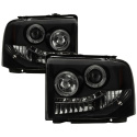 Ford F250/350/450 Super Duty 05-07 Projector Headlights - LED Halo - LED ( Replaceable LEDs ) - Black Smoke Spyder Auto