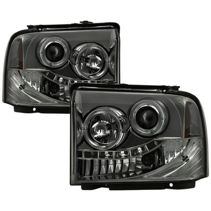 Ford F250/350/450 Super Duty 05-07 Projector Headlights - LED Halo- LED ( Replaceable LEDs ) - Smoke Spyder Auto in the group Select car model / Ford / F-250 - F-350 00-07 / Styling at DDESIGN Scandinavia AB (PRO-YD-FS05-HL-SM)