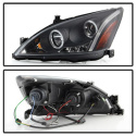 Honda Accord 03-07 Projector Headlights - LED Halo - Amber Reflector - LED ( Replaceable LEDs ) - Black Spyder Auto