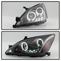 Honda Accord 03-07 Projector Headlights - LED Halo - Amber Reflector - LED ( Replaceable LEDs ) - Black Spyder Auto