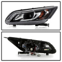 Honda Accord 2013-2015 4DR Projector Headlights - Light Bar DRL - Black Spyder Auto