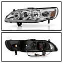 Honda Accord 98-02 1PC Projector Headlights - LED Halo - Amber Reflector - Chrome Spyder Auto