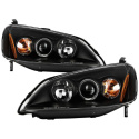 Honda Civic 01-03 2/4DR Projector Headlights - ( Do Not Fit SI Model ) - LED Halo - Amber Reflector - Black Spyder Auto