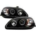 Honda Civic 96-98 Projector Headlights - LED Halo - Amber Reflector - Black Spyder Auto