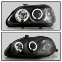 Honda Civic 96-98 Projector Headlights - LED Halo - Amber Reflector - Black Spyder Auto