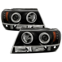 Jeep Grand Cherokee 99-04 Projector Headlights - CCFL Halo - LED ( Replaceable LEDs ) - Black Spyder Auto
