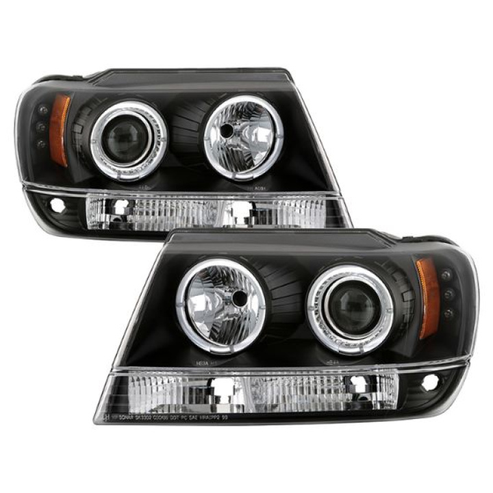 Jeep Grand Cherokee 99-04 Projector Headlights - LED Halo - LED ( Replaceable LEDs ) - Black Spyder Auto in the group Select car model / Jeep / Grand Cherokee WJ-WG 1999-2004 / Styling at DDESIGN Scandinavia AB (PRO-YD-JGC99-HL-BK)