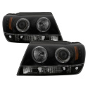 Jeep Grand Cherokee 99-04 Projector Headlights - LED Halo - LED ( Replaceable LEDs ) - Black Smoke Spyder Auto
