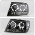 Jeep Grand Cherokee 99-04 Projector Headlights - LED Halo - LED ( Replaceable LEDs ) - Black Smoke Spyder Auto